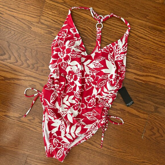 NWT Pink Floral Side Cinch Racer Back Medium Coverage One Piece Swimsuit Size XL - Picture 4 of 14